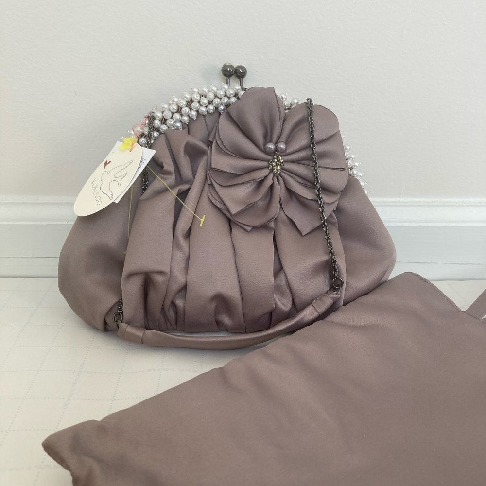 Kakatoo Taupe Peach  Formal Prom Wedding Purse Bag